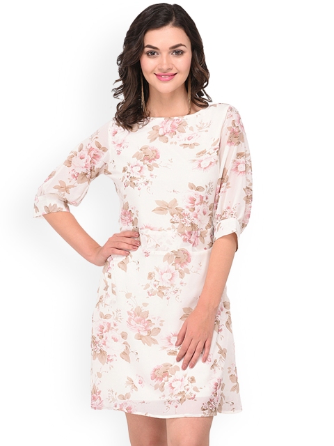 

PURYS Women White Printed Fit and Flare Dress
