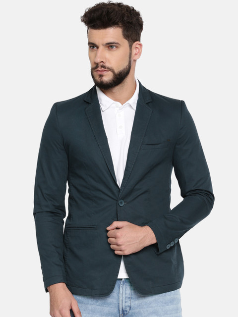

SPYKAR Men Navy Single- Breasted Casual Blazer, Navy blue