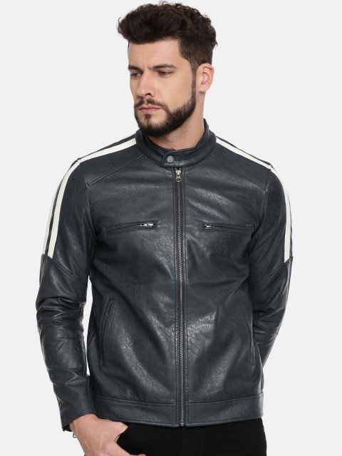 

SPYKAR Men Navy Blue Solid Biker Jacket