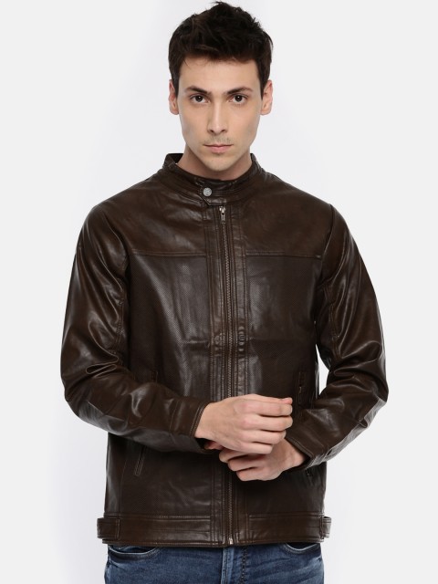 

SPYKAR Men Brown Solid Biker Jacket