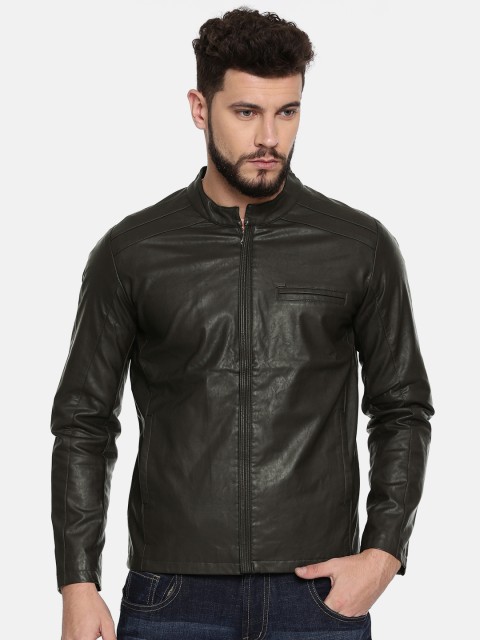 

SPYKAR Men Brown Solid Biker Jacket