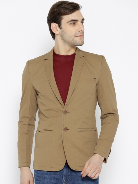

SPYKAR Men Khaki Solid Single-Breasted Casual Blazer