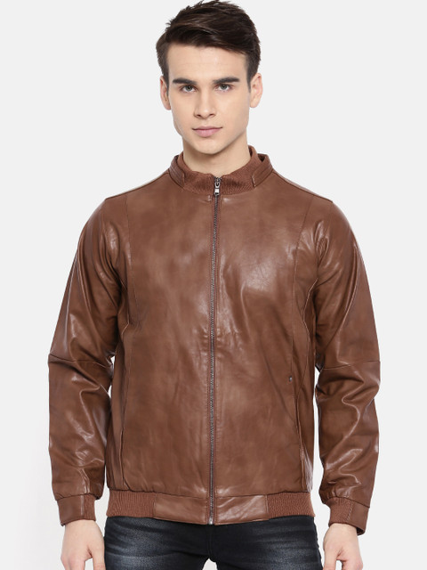 

SPYKAR Men Brown Solid Biker Jacket