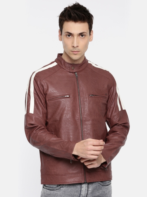 

SPYKAR Men Maroon Solid Biker Jacket