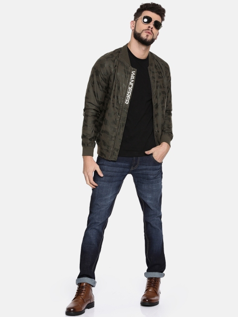 

SPYKAR Men Olive Green Printed Bomber