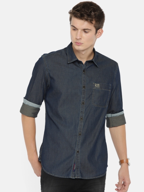 

U.S. Polo Assn. Denim Co. Men Blue Slim Fit Solid Chambray Casual Shirt