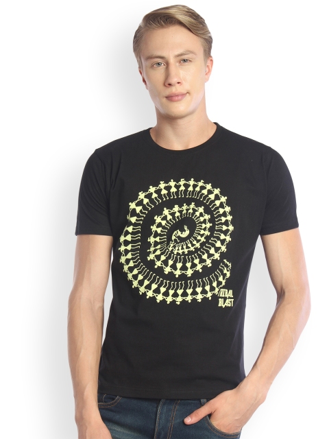 

Tantra Men Black Glow in The Dark Printed Round Neck T-shirt