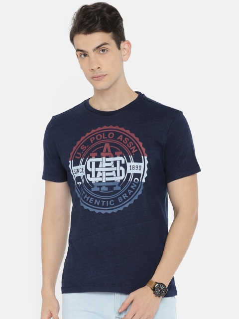 

U.S. Polo Assn. Denim Co. Men Navy Blue Printed Round Neck Pure Cotton T-shirt