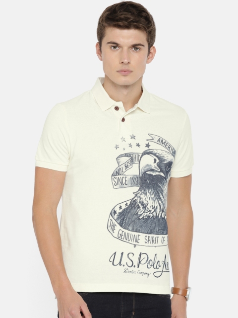 

U.S. Polo Assn. Denim Co. Men Off-White Printed Polo Collar T-shirt