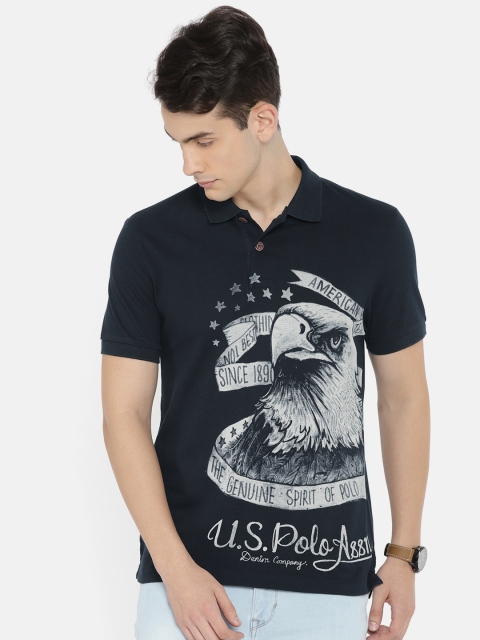 

U.S. Polo Assn. Denim Co. Men Navy Blue Printed Polo Collar T-shirt