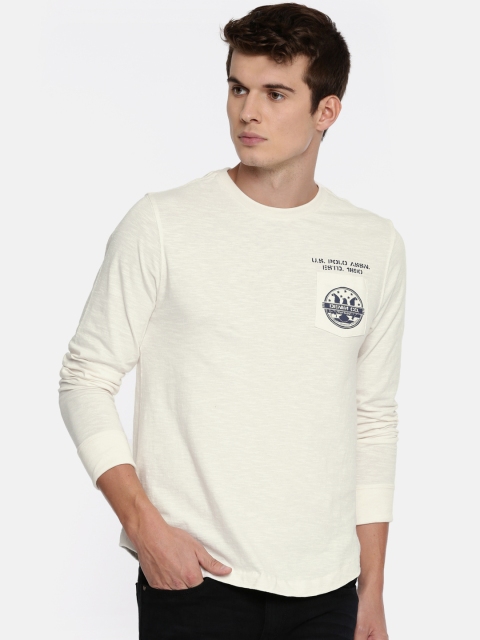 

U.S. Polo Assn. Denim Co. Men Off-White Solid Round Neck T-shirt