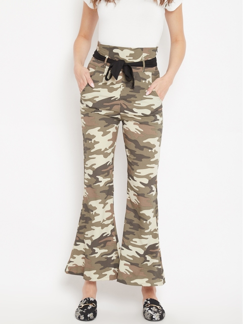 

PANIT Women Olive Green Slim Fit Camouflage Print Bootcut Trousers