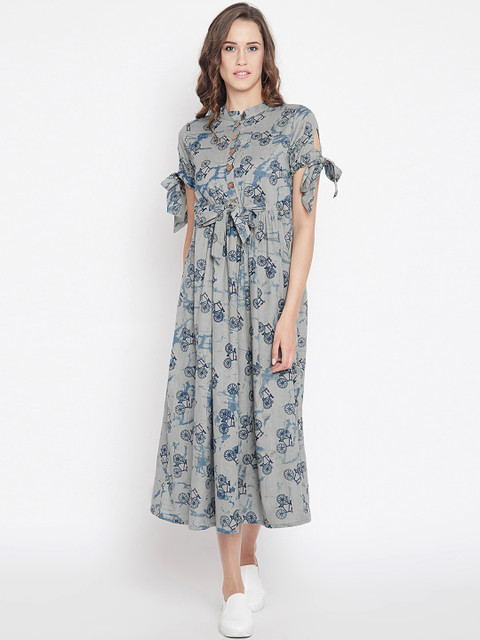 

PANIT Women Grey Bicycle Print Midi Empire Dress