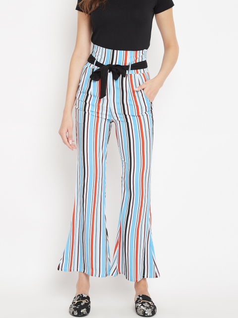 

PANIT Women Blue & Red Slim Fit Striped Bootcut Trousers