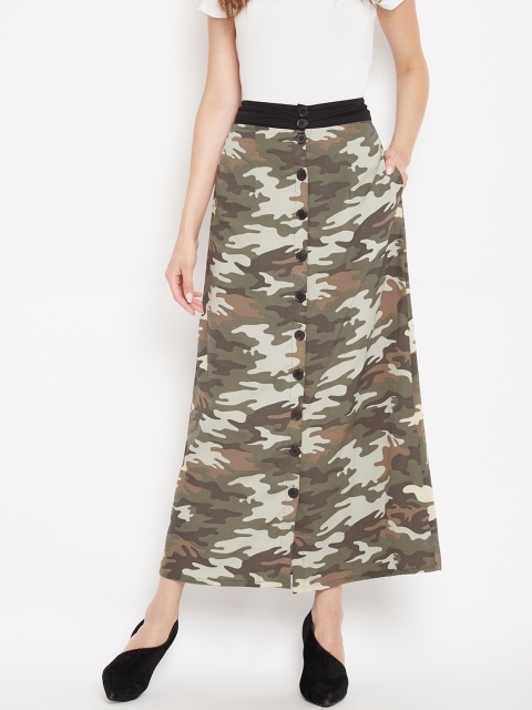 

PANIT Women Olive Green & Beige Printed A-Line Maxi Skirt