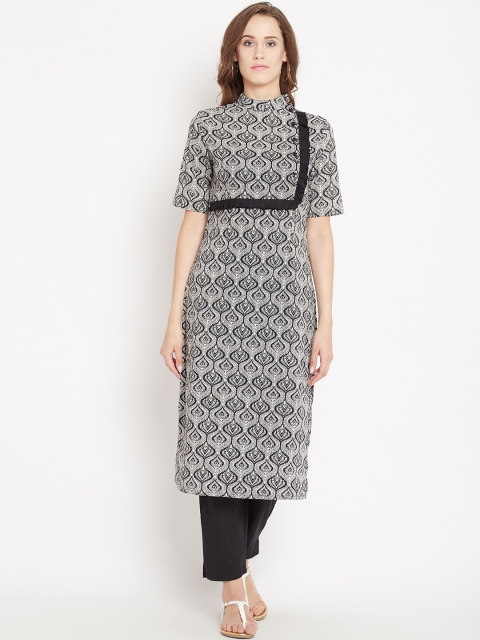 

PANIT Women Black & White Printed Straight Kurta