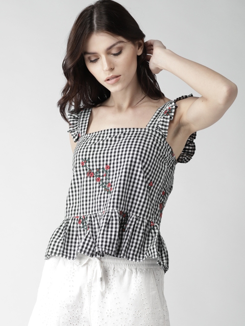 

20Dresses Women White & Black Checked A-Line Top