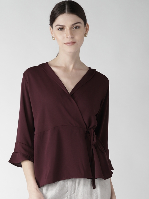 

20Dresses Women Burgundy Solid Wrap Top