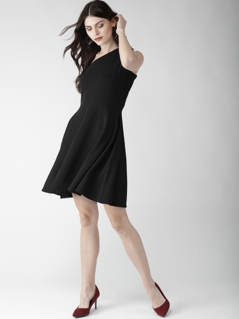 

20Dresses Women Black Solid One Shoulder Fit and Flare Dress