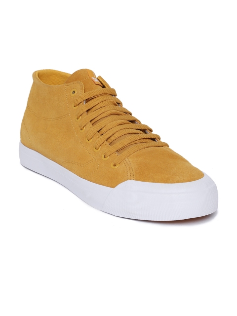 

DC Men Mustard Yellow Solid Suede Leather Mid-Top Sneakers