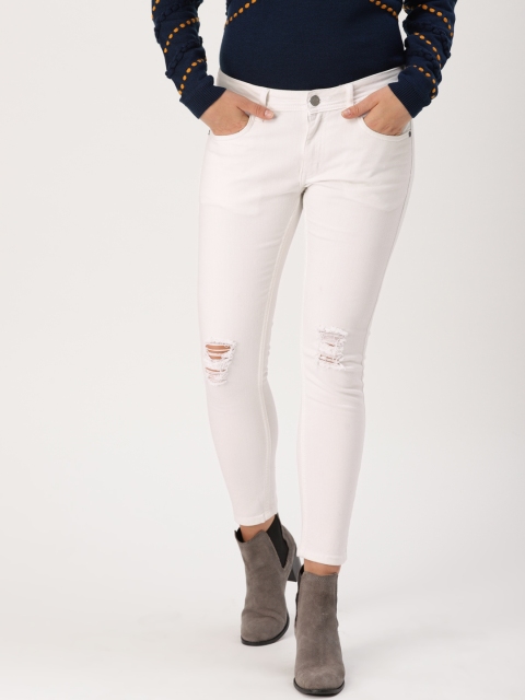 

DressBerry Women White Skinny Fit Mid-Rise Mildly Distressed Stretchable Cropped Jeans