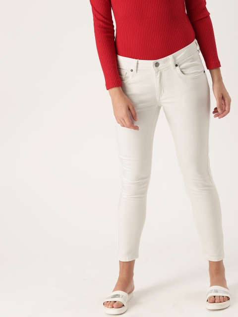 

DressBerry Women White Skinny Fit Mid-Rise Clean Look Stretchable Cropped Jeans
