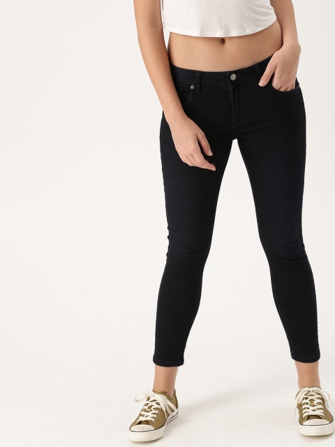 

DressBerry Women Navy Blue Skinny Fit Mid-Rise Clean Look Stretchable Cropped Jeans