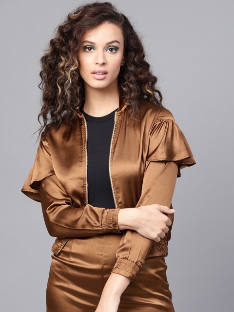 

SASSAFRAS Women Brown Solid Bomber Jacket