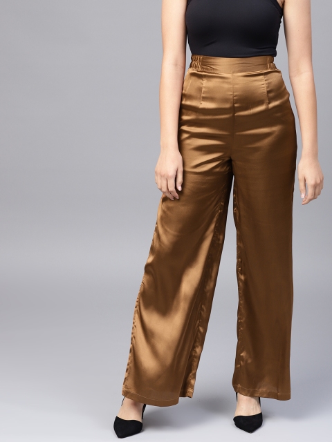 

SASSAFRAS Women Brown Regular Fit Solid Parallel Trousers