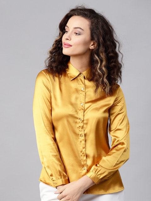 

SASSAFRAS Women Mustard Yellow Regular Fit Solid Casual Shirt