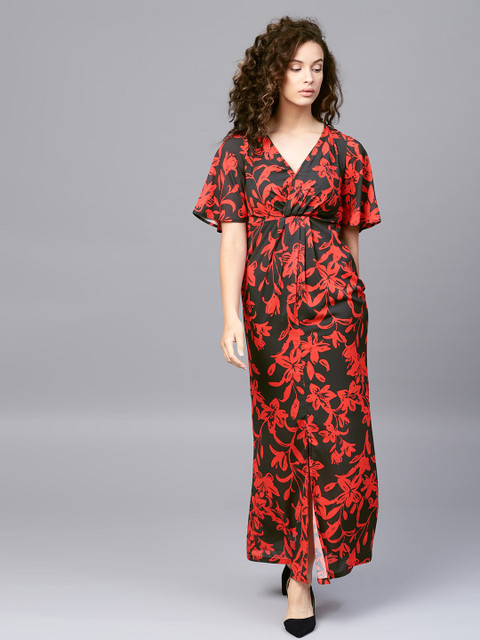 

SASSAFRAS Women Black & Red Printed Maxi Dress