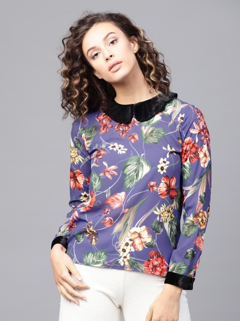 

SASSAFRAS Women Purple & Green Printed Top