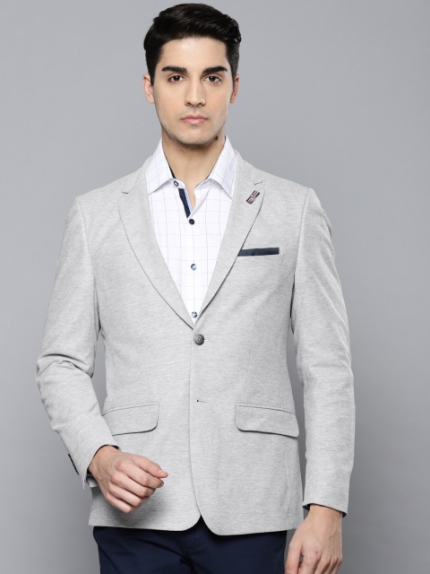 

Louis Philippe Sport Men Grey Self Design John Slim Fit Single-Breasted Pure Cotton Blazer