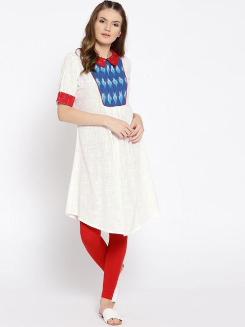 

Shakumbhari Women White Yoke Design A-Line Kurta