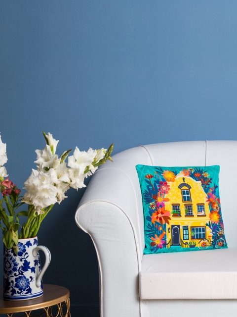 

Chumbak Teal Floral Square Cushion Cover