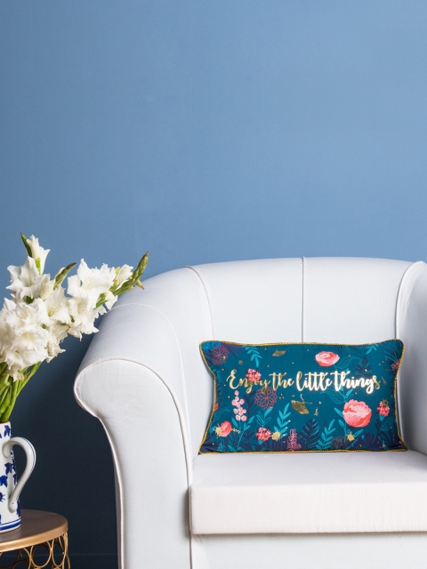 

Chumbak Teal Floral Rectangle Cushion Covers