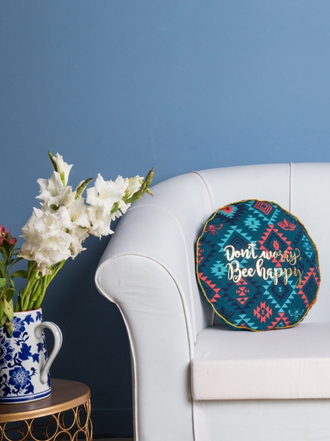 

Chumbak Teal Round Cushion Cover