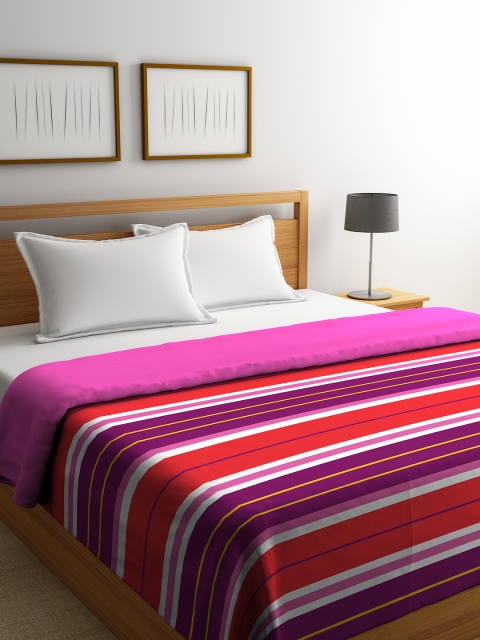 

Portico New York Magenta & Red Striped AC Room 120 GSM Reversible Double Bed Comforter