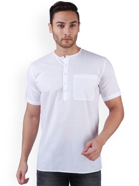 

RAJUBHAI HARGOVINDAS Men White Solid Straight Kurta