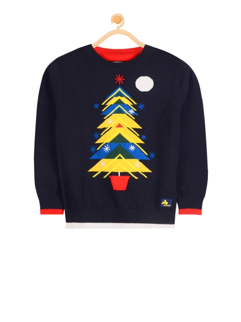 

Cherry Crumble Boys Navy Blue Solid Pullover