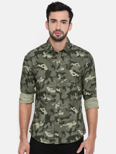 

The Indian Garage Co Men Olive Green Slim Fit Printed Casual Shirt