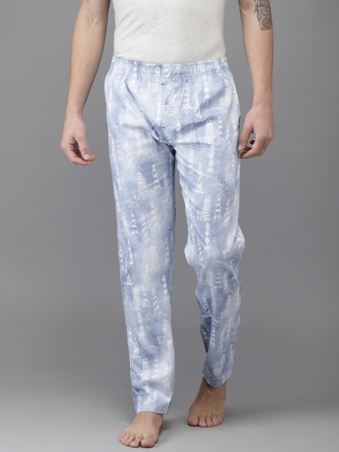 

The Indian Garage Co Men Blue & White Printed Lounge Pants