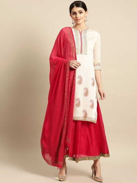 

IMARA Women Off-White & Red Printed Kurta with Skirt & Dupatta