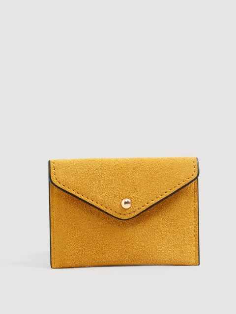 

MANGO Mustard Yellow Suede Solid Clutch