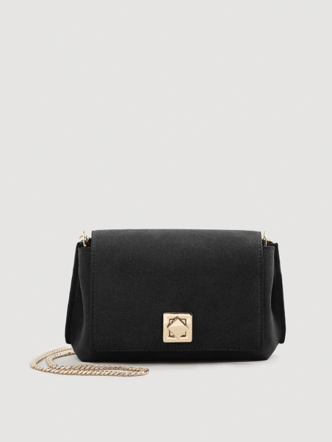 

MANGO Women Black Solid Suede Sling Bag