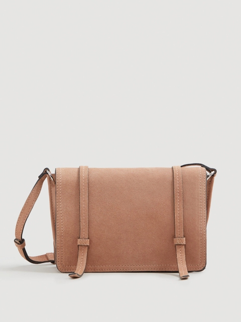 

MANGO Tan Brown Bovine Leather Solid Sling Bag