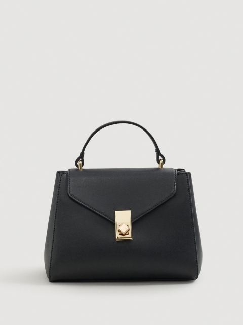 

MANGO Black Solid Satchel with Sling Strap