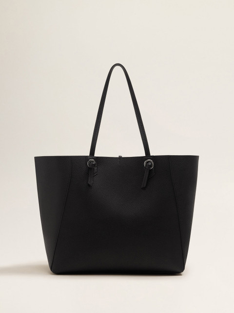 

MANGO Black & Gunmetal-Toned Solid Reversible Shoulder Bag