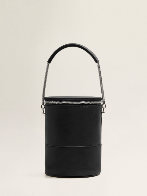 

MANGO Black Solid Handheld Bag With Detachable Sling Strap