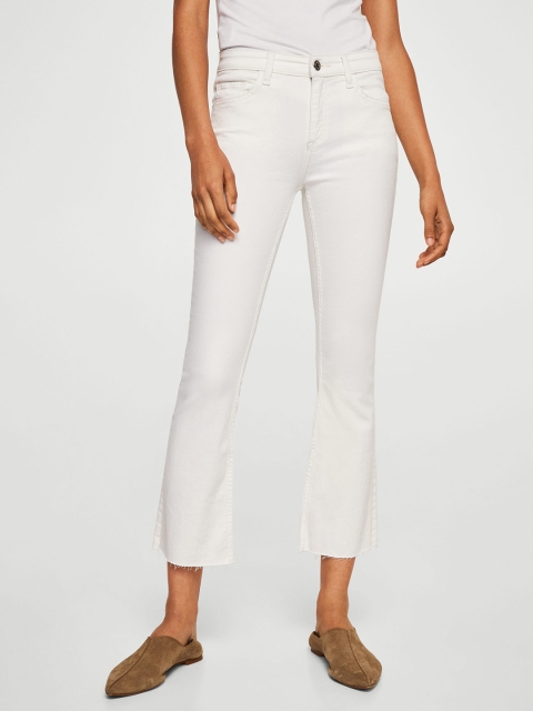 

MANGO Women White Trumpet Regular Fit Mid-Rise Clean Look Stretchable Cropped Jeans